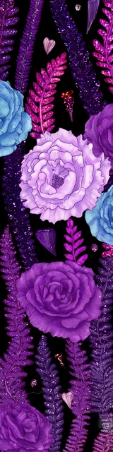 Free purple bookmark featuring ferns with flowers in a vertical layout